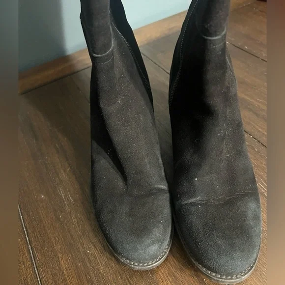 Stuart Weitzman Black Suede Over The Knee OTK Boots Block Heel Lug Sole Side Zip - Picture 7 of 10